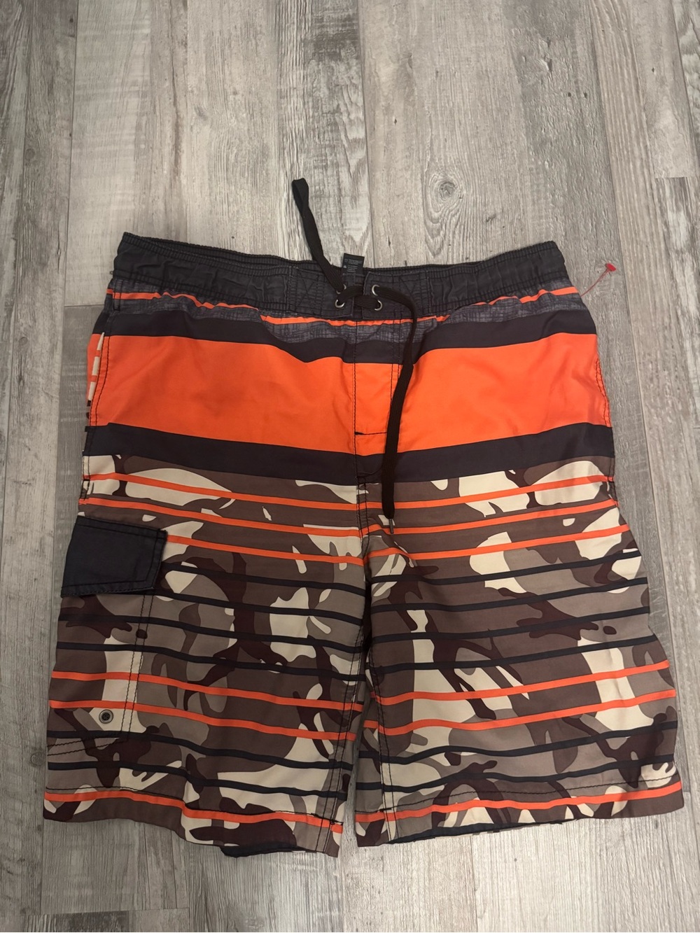George Orange and Brown Camo Stripe Swim Shorts